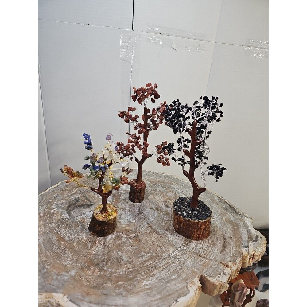 3 Pcs 300 Carnelian+Amet hyst+Crystal Gemstones Golden Branches Bonsai Tree - Picture 7 of 12